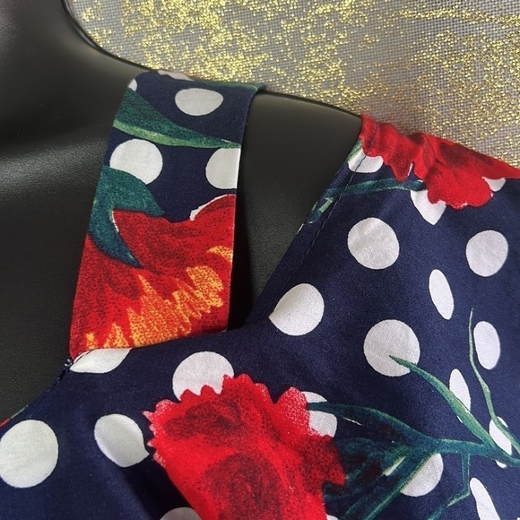 Vintage🧚‍♀️House Of Chihera Floaty Sleeve Polka Dot Rose Print Dress SizeM - Picture 7 of 14